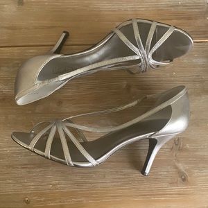 Ann Taylor Loft Strappy Stilettos -Metallic Silver